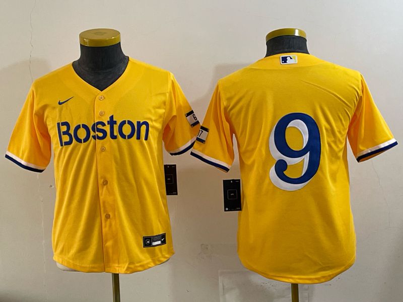 Youth 2025 Boston Red Sox #9 No Name Yellow Nike MLB Jersey 01